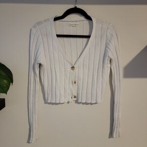 Aeropostale White Ribbed Cardigan Sweater